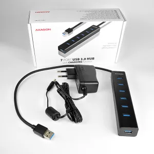 AXAGON HUE-SA7BP, 4x USB 3.0 ALU CHARGING hub, vr. AC adaptéra, kábel USB-A 40cm