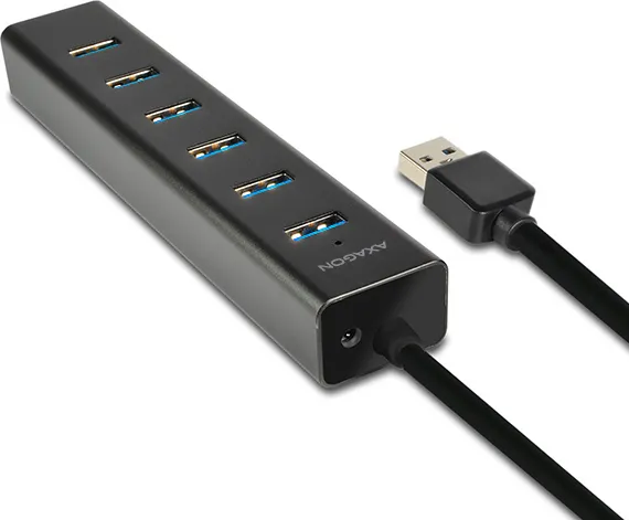 AXAGON HUE-SA7BP, 4x USB 3.0 ALU CHARGING hub, vr. AC adaptéra, kábel USB-A 40cm
