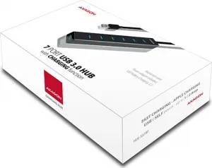 AXAGON HUE-SA7BP, 4x USB 3.0 ALU CHARGING hub, vr. AC adaptéra, kábel USB-A 40cm
