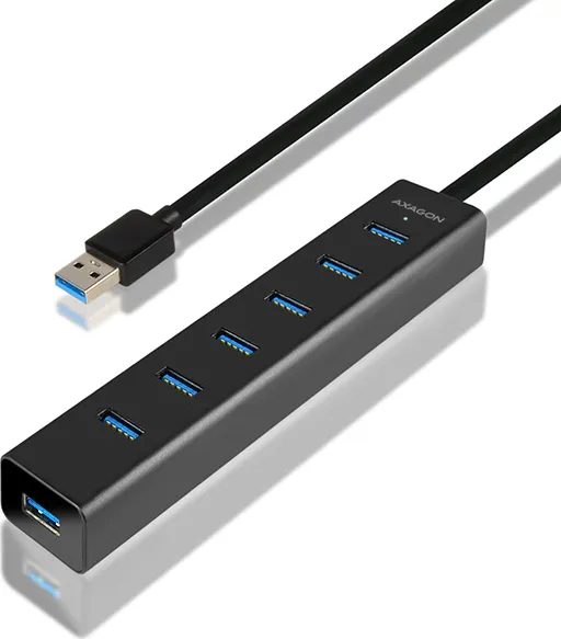 AXAGON HUE-SA7BP, 4x USB 3.0 ALU CHARGING hub, vr. AC adaptéra, kábel USB-A 40cm