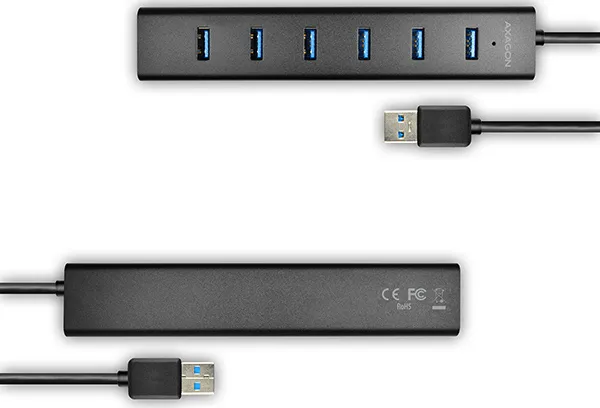 AXAGON HUE-SA7BP, 4x USB 3.0 ALU CHARGING hub, vr. AC adaptéra, kábel USB-A 40cm