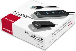AXAGON HUE-S2BP, 4x USB 3.0 CHARGING hub, vč. AC adaptéru, kabel USB-A 1.2m