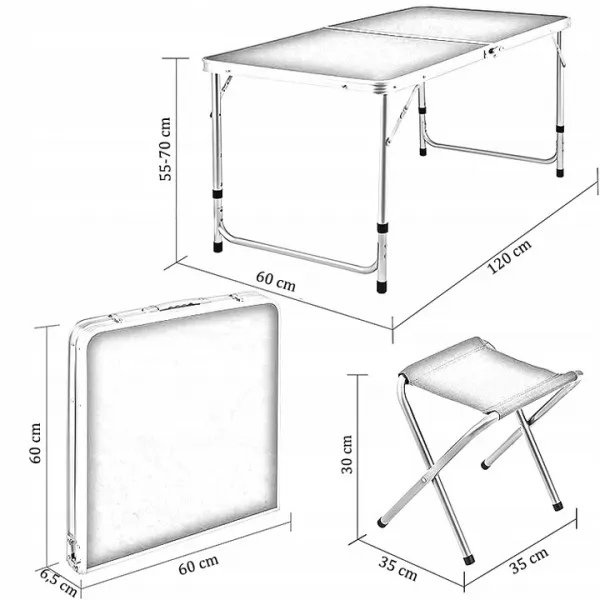 Kempingový set 60 x 120 x 70 cm biely | jaks