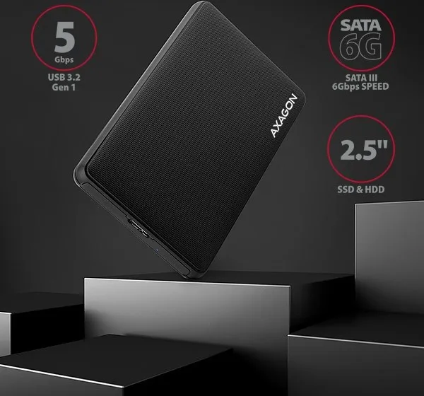 AXAGON EE25-SL, USB 3.2 Gen 1 - SATA 6G, 2.5" SLIDE box, bez skrutiek, čierny