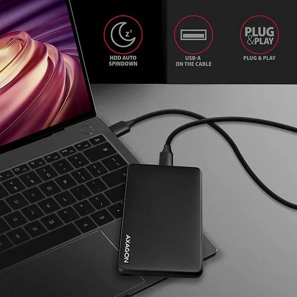 AXAGON EE25-SL, USB 3.2 Gen 1 - SATA 6G, 2.5" SLIDE box, bez skrutiek, čierny