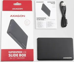 AXAGON EE25-SL, USB 3.2 Gen 1 - SATA 6G, 2.5" SLIDE box, bez skrutiek, čierny