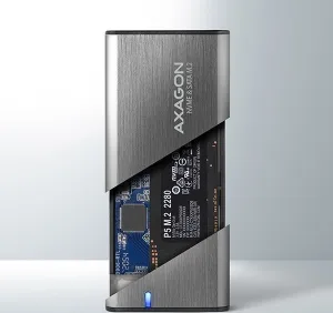 AXAGON EEM2-SG2, USB-C 3.2 Gen 2 - M.2 NVMe a SATA SSD kovový RAW box, bez skrutiek, strieborný