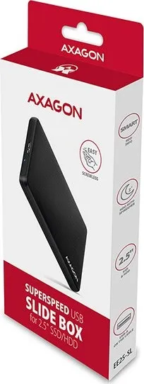 AXAGON EE25-SL, USB 3.2 Gen 1 - SATA 6G, 2.5" SLIDE box, bez skrutiek, čierny