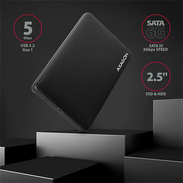 AXAGON EE25-SLC, USB-C 3.2 Gen 1 - SATA 6G 2.5" SLIDE box, bez skrutiek, čierny