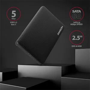 AXAGON EE25-SLC, USB-C 3.2 Gen 1 - SATA 6G 2.5" SLIDE box, bez skrutiek, čierny