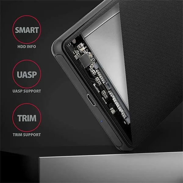 AXAGON EE25-SLC, USB-C 3.2 Gen 1 - SATA 6G 2.5" SLIDE box, bez skrutiek, čierny