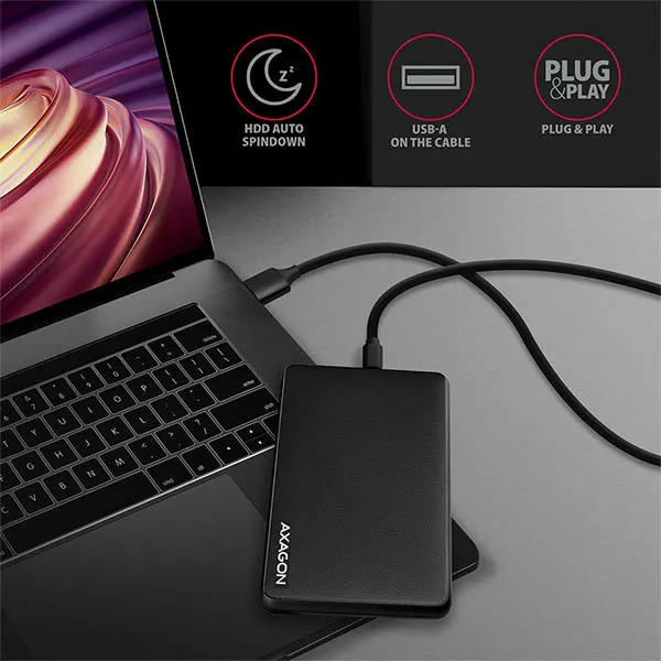 AXAGON EE25-SLC, USB-C 3.2 Gen 1 - SATA 6G 2.5" SLIDE box, bez skrutiek, čierny