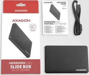 AXAGON EE25-SLC, USB-C 3.2 Gen 1 - SATA 6G 2.5" SLIDE box, bez skrutiek, čierny