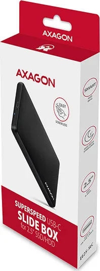 AXAGON EE25-SLC, USB-C 3.2 Gen 1 - SATA 6G 2.5" SLIDE box, bez skrutiek, čierny