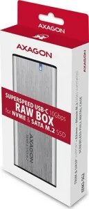 AXAGON EEM2-SG2, USB-C 3.2 Gen 2 - M.2 NVMe a SATA SSD kovový RAW box, bez skrutiek, strieborný
