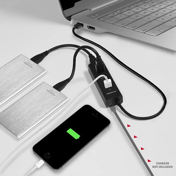 AXAGON HUE-S2B, 4x USB 3.0 CHARGING hub, micro USB nap. konektor, kábel USB-A 30cm