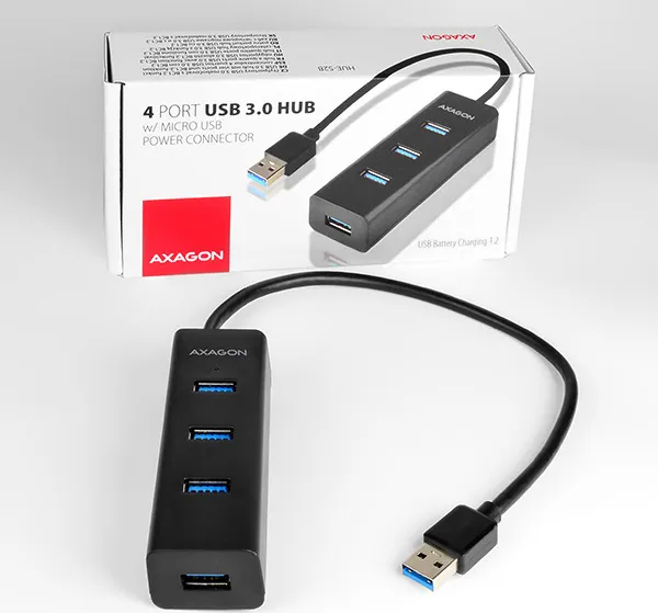 AXAGON HUE-S2B, 4x USB 3.0 CHARGING hub, micro USB nap. konektor, kábel USB-A 30cm