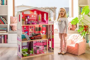 WELLHOX Veľký drevený domček pre bábiky s výťahom pre bábiky - Malibu Residence