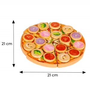 Drevená pizza na krájanie so suchým zipsom pre deti, 27 prvkov