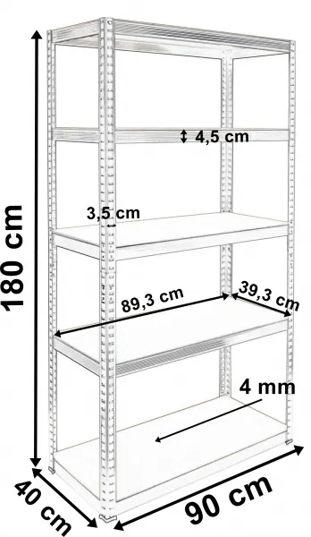 Skladovací regál 5 úrovní 875 kg 180 x 90 x 40 cm