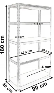 Skladovací regál 5 úrovní 875 kg 180 x 90 x 40 cm
