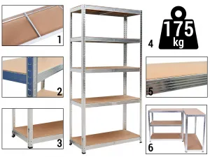 Skladovací regál 5 úrovní 875 kg 180 x 90 x 40 cm