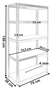 Skladovací regál 5 úrovní 625 kg 150 x 75 x 30 cm