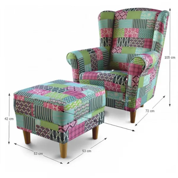 Kreslo s taburetom ASTRID Tempo Kondela Patchwork M1