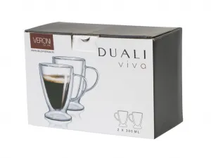 Kinekus Hrnček sklenený, dvojstenný, na kávu, čaj, 300 ml, VIVA DUALI, sada 2ks