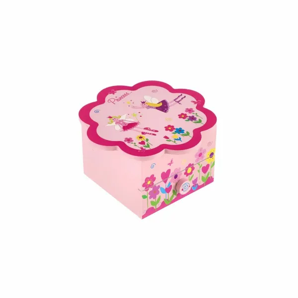 Princess Skrinka šperkovnica drevo hrajúci kvetina zásuvka 14,5x8x14,5cm