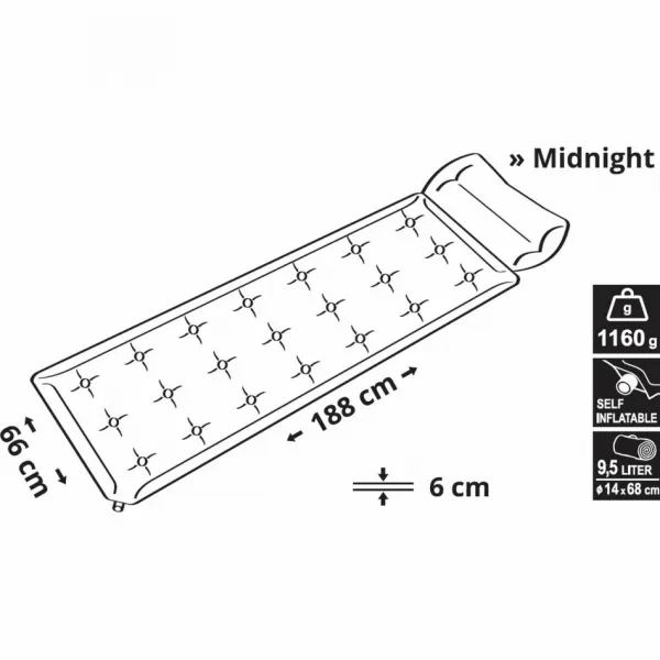 Karimatka Cattara MIDNIGHT 180 x 66 x 4 cm samonafukovacia s vankúšom