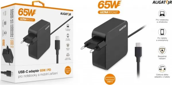 Aligator Power Delivery 65W USB-C adaptér