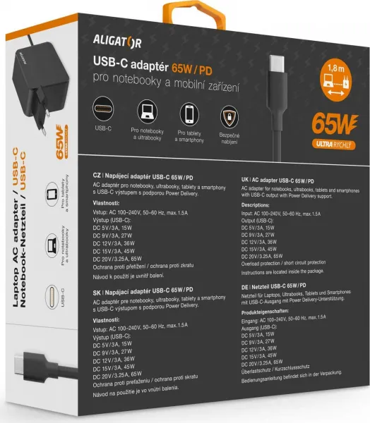 Aligator Power Delivery 65W USB-C adaptér