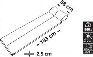 Karimatka Cattara NAVY 183 x 58 x 2,5 cm samonafukovacia s vankúšom