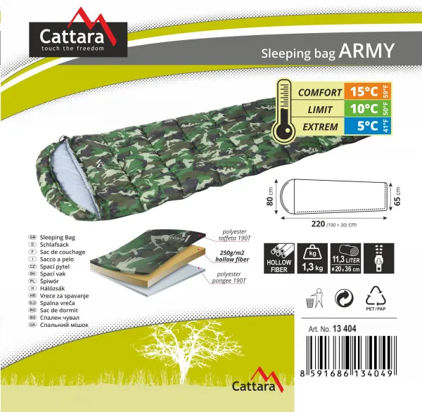 Spacák Cattara ARMY 220 x 80/65 cm dekový