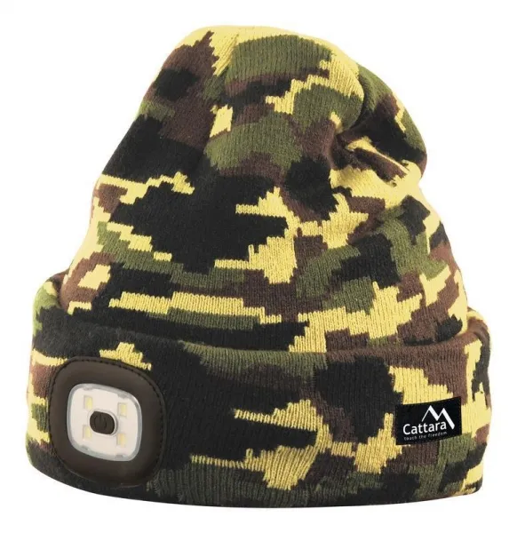 LED čelovka Cattara čiapka ARMY s LED svietidlom USB nabíjanie