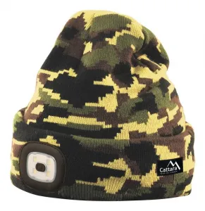 LED čelovka Cattara čiapka ARMY s LED svietidlom USB nabíjanie