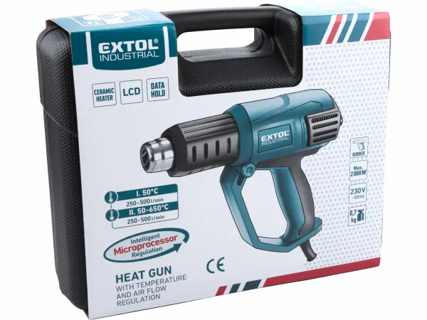 EXTOL INDUSTRIAL 8794800 Pištoľ teplovzdušná s plynulou reguláciou, príkon 2000W, LCD