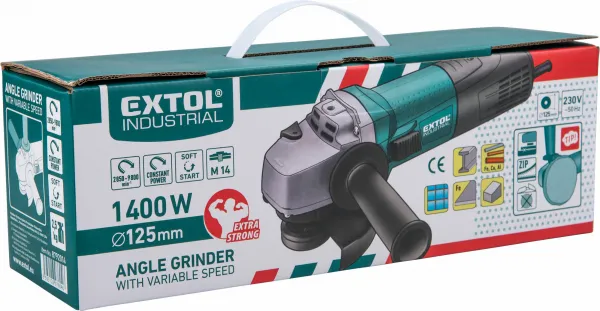 EXTOL INDUSTRIAL 8792014 Brúska uhlová, príkon 1400W, priemer 125mm, regulácia otáčok