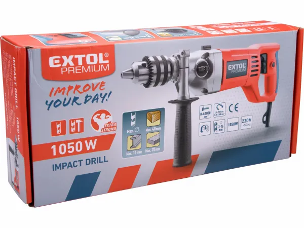 EXTOL PREMIUM Príklepová vŕtačka, 1050 W, 2 rýchlosti, skľučovadlo 3-16 mm