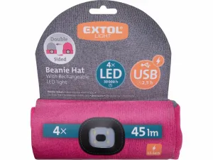 EXTOL LIGHT Čiapka sivá/ružová, obojstranná s čelovým svetlom, LED 4x45lm, 300mAh Li-ion