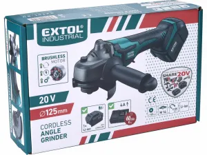 EXTOL INDUSTRIAL 8791842 Brúska uhlová akumulátorová Share20V, 125mm, bezuhlíkový motor, 1x 4Ah Li-ion, 2,4A nabíjačka, M14