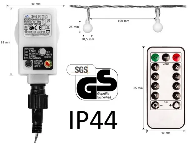 VOLTRONIC Párty osvetlenie 5 m, 50 LED, teplá biela, ovládač