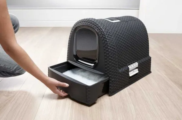 Curver WC kočka kryté domek Rattan 39x39x51cm antracit