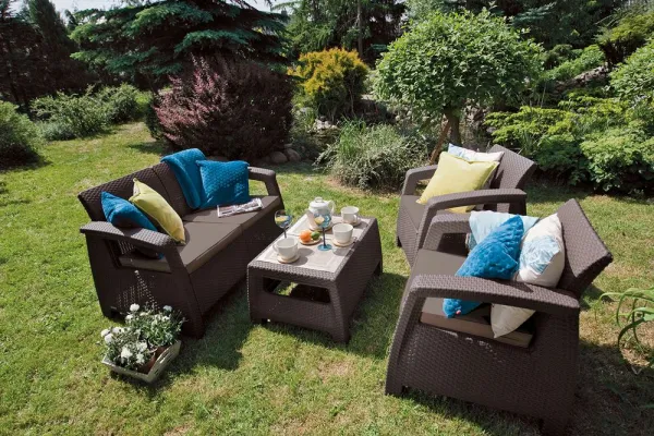Allibert Corfu set - hnedý + šedohnedá poduška
