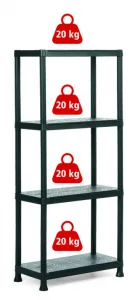 Plastový otvorený regál PLUS 60/4 - 135 x 60 x 30 cm