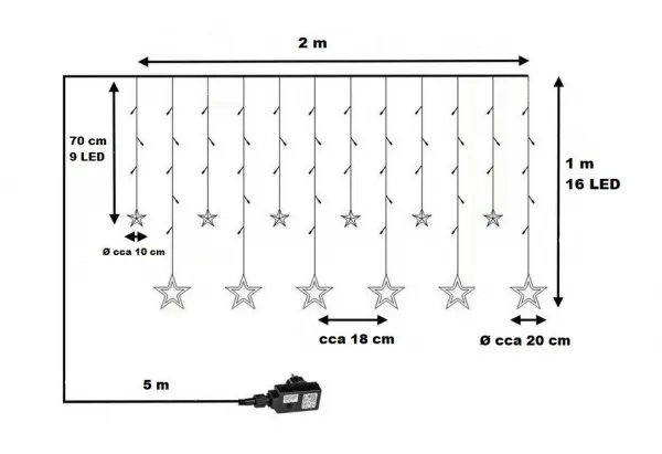 VOLTRONIC záves 12 hviezdičiek 150 LED, teplá/studená biela