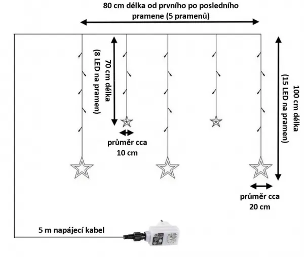 VOLTRONIC Vianočný záves 5 hviezd,61 LED,teplá/studená biela