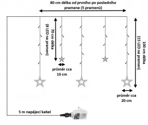 VOLTRONIC Vianočný záves 5 hviezd,61 LED,teplá/studená biela