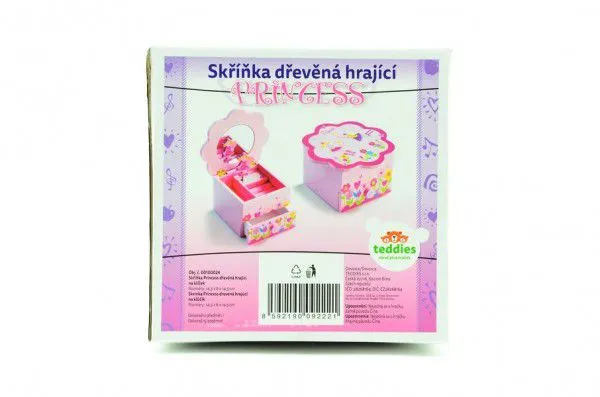 Princess Skrinka šperkovnica drevo hrajúci kvetina zásuvka 14,5x8x14,5cm
